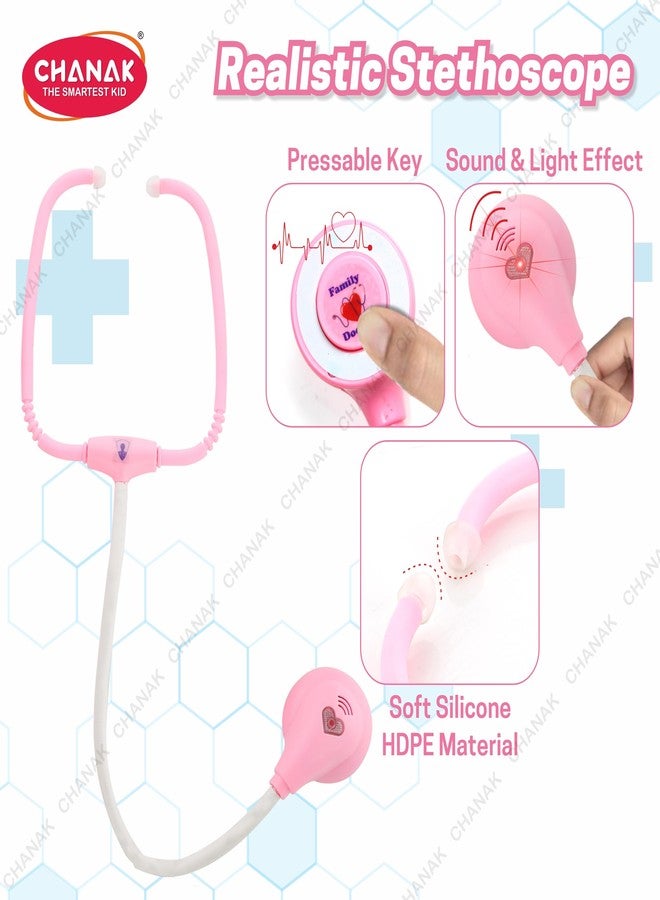 Chanak مجموعة الطبيب المميزة من تشاناك للأطفال مع أدوات مضيئة بتقنية LED، مجموعة لعب الأدوار للأطفال فوق سن 3 سنوات، طقم طبيب مكون من 10 قطع للأولاد والبنات، معتمد من مكتب المعايير الهندية (BIS). (وردي) - Image 4